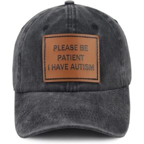 KKMKSHHG Please Be Patient I Have Autism Hat for Women Men, Adjustable Cotton Leather Patch Autism Awareness Baseball Cap