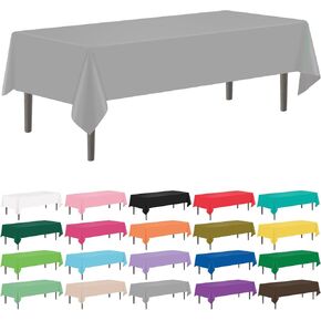 12 Pack Beige 54 x 108 Inch Disposable Plastic Tablecloths Rectangular Table Cloth Plastic Table Cover for Parties