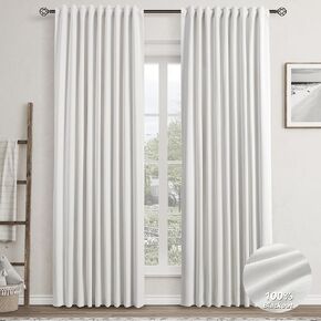 Nanspring Room Darkening Curtains 84 Inches Long for Bedroom Window Back Tab Light Block Out Curtains Modern Aesthetic Drapery Panels Off White Ivory Blackout Curtains Thermal Insulated Birch 52x84