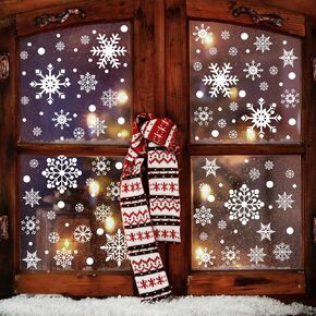 146pcs Christmas Window Clings for Glass Windows, Large Size Christmas Decals Snowflakes Decorations Stickers for Holiday Winter Decorations