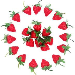 Artificial Red Strawberries 50Pcs Lifelike Fake Strawberries, Simulation Realistic Plastic Strawberry for Home Kitchen Party Decor Photography Prop