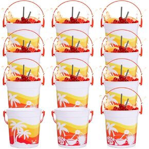 Lallisa 32oz Cocktail Rum Buckets for Drinks 4.69 x 3.78 x 4.8 Inches Plastic Bucket Drink Buckets for Parties with Handles (12 Pcs)