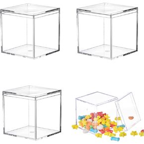 Acrylic Box 4 Packs Clear Square Cube Acrylic Decorations Candy Box with Lid Transparent Storage Containers Small Acrylic Display Box for Candy Pill and Tiny Jewelry 4 * 4 * 2.4 Inch