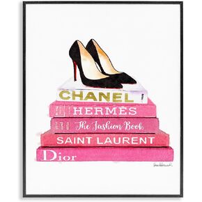 Stupell Industries Glam Pink Fashion Books Black Pump Heels