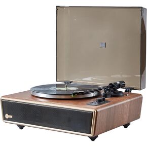 Huygens High Fidelity Bluetooth Record Player with Built-in Speakers Belt Drive Vinyl Turntable with Moving Magnet Cartridge, Bluetooth Input Output and Aux-in (Huygens Black)