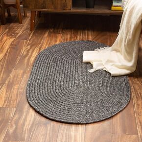 Indoor Outdoor Braided Rug Kitchen/Living Room Reversible Washable Area Rug Gray Black Mix, 3 x 3 Feet Round
