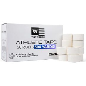 WOD Nation White Athletic Sports Tape - 1.5 inch x 10 Yards Per Roll (50 Pack) - Strong, Easy-Tear, No Residue Athletic Tape for Ankle Support, Wrist Tape, Pre Wrap, Ideal for Boxing, Soccer & More