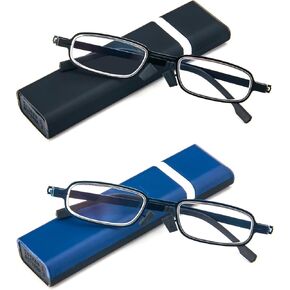 MMOWW 2 Pack Reading Glasses for Men and Women,Small Lightweight Computer Readers with Portable Case