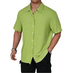 COZYEASE Men's Button Down Shirt Short Sleeve Casual Dress Shirts Summer Beach Shirt for Mens