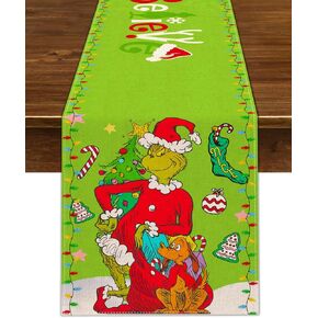 Nepnuser Merry Christmas Table Runner Whoville Xmas Winter Holiday Believe Theme Party Decoration Green Elf Home Kitchen Dining Room Decor 72Inches Long