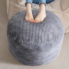 HIGOGOGO Round Stuffed Pouf Ottoman, Corduroy Poufs with Foam Chunk Filling, Furry and Fluffy Pouf Foot Stool Storage Ottoman, 20 X 15 Floor Poufs Foot Rest for Living Room, Beige