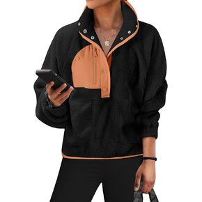 ANRABESS Womens Oversized Sweatshirt Fleece Sherpa Jacket Cropped Pullover Fuzzy Lightweight Winter Fall Coat with Pockets