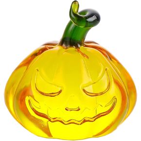 Yellow Crystal Mini Pumpkins Figurines Collectibles Pumpkins Decoration, Glass Pumpkins for Decorating Thanksgiving Halloween Home Decor
