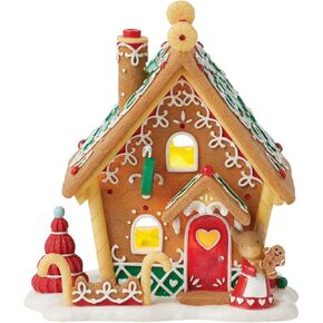 Enesco Tails with Heart Christmas Gingerbread Mouse House Lit Figurine, 4.33 Inch, Multicolor