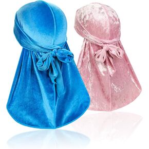 2 Pcs Wave Durags (Velvet Durag and Crushed Velvet Durag) – Premium Soft Headwraps with Extra Long Tail Perfect for 360 Waves