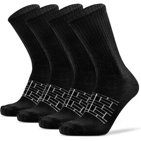 JSPA 4 Pack Men's Merino Wool Hiking Sport Socks Women's Crew Warm Thick Cushioned Outdoor Athletic Socks for Walking Running