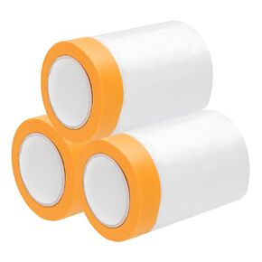 uxcell 3 Rolls Painters Plastic with Tape, 21.7in x5.9Ft Pre-Taped Masking Film Tape and Plastic Film Paint Plastic Covering Roll for Covering Skirting, Frames and Auto Body, Yellow/Clear