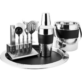 Godinger 9 Piece Leather Barware Set, Black