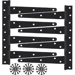 8Pack 10 Inch Heavy Duty T Hinges T-Strap Shed Door Hinges Gate Hinge Fence Door Hinge Black Tee Hinge Wrought Hardware for Wooden Fences,Barn Door