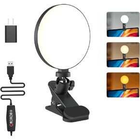 Video Conference Lighting, Webcam Light Clip on Laptop Monitor with 3 Dimmable Color & 5 Brightness Level for Zoom Lighting/Remote Working/Self Broadcasting/Live Streaming - 4.7''