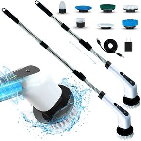 Keliza Store Electric Spin Scrubber - Shower Scrubber with 8 Replaceable Brush Heads Cordless Shower Scrubber with Long Handle 2 Speeds Bathroom Scrubber