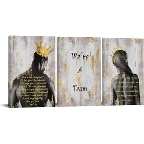 3 Pieces African American Canvas Wall Art We Are A Team Black King And Queen Canvas Print Painting Black Couple Picture Artwork Black Girl Inspirational Quotes Wall Decor For Home Decor 16x24Inch