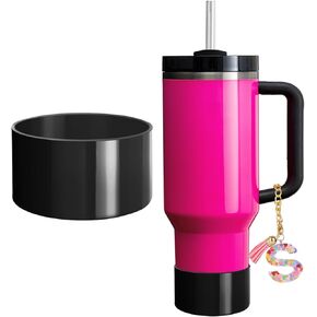 Neon Matte Luster Protective Silicone Boot with Letter Charm for Stanley/Simple Modern cup 20-40oz, Anti-Slip Sleeve Cover for More Tumblers and Water Bottles with 2.8-2.95in Base (Neon green-A)