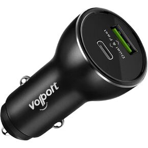 Fast USB C Car Charger, VOLPORT 39W PD Type C Charger Adapter with Power Delivery & Quick Charge 3.0 Dual Port Compatible with iPhone 15 14 13 Pro iPhone 12 Pro 11 XS MAX Samsung Google