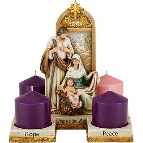 Nativity Scene Advent Candleholder, Religious Seasonal Home Decor, 10 x 10 Inches, Candles Not Included