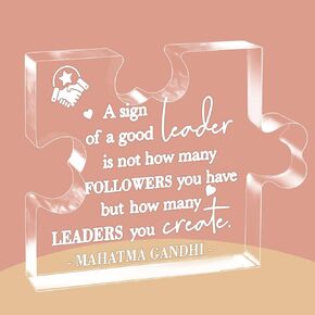 Boss Day Gifts Inspirational Sign Of A Good Leader Best Boss Gifts Appreciation Gifts For Boss Coworker Acrylic Office Desk Decor White Elephant Gifts For Boss Gandhi Sayings