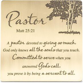 Pastor Servant to All Matthew 25:21 Antique Brass 4 x 4 Metal Table Top and Wall Sign Plaque