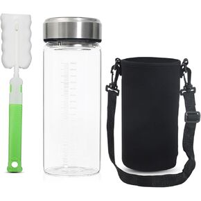 32OZ Wide Mouth Glass Water Bottle,Big Capacity Glass Water Bottle with Lid,Reusable Glass Drinking Bottles with Leak-proof Lid,Glass Jars For Gym,Home,Office,Travel