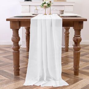 H.VERSAILTEX White Table Runner 10FT Chiffon Table Runner 28 x 120 inches Wedding Table Runner Romantic Table Deco for Bridal Shower Birthday Party Cake Table, 2 Packs, White