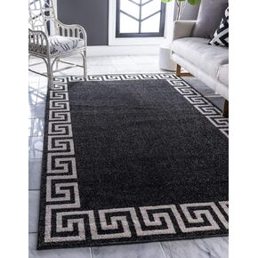 Unique Loom Athens Collection Classic Geometric Modern Border Design Area Rug, 5 ft x 8 ft, Charcoal/Beige