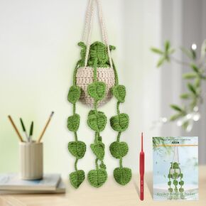 kdafio Crochet Kit for Beginners, 2PC Hanging Potted Plants Crochet Starter Kit with Step-by-Step Instructions and Video Tutorials Complete Crochet Kit for Beginners Decoration (Leaf Potted Plant)