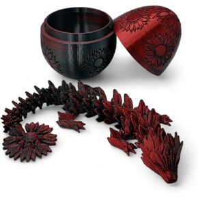 Surprise Sunflower Dragon Egg - 12.5" Dragons Articulating Joints - Sunflower Themed Twist Enclosure Mystery Dragon Egg, ADHD, Stress, Anxiety Relief (Red/Black)