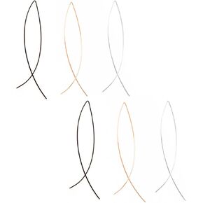 3 Pairs Arc Fish Earrings Set for Women Girls Minimalist Silver Gold Black Plated Lightweight Long Bar Curved Ribbon Vertical Wishbone Hoop Earrings Simple Arc Threader Earrings