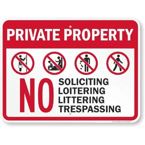 SmartSign "Private Property - No Soliciting, Loitering, Littering, Trespassing" Sign | 18" x 24" Aluminum