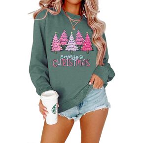 Merry Christmas Sweatshirts for Women Christmas Tree Long Sleeve Shirt Ugly Xmas Casual Holiday Pullover Top
