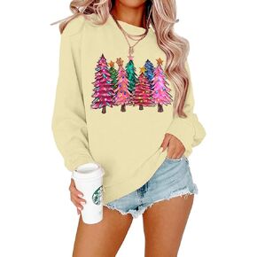 Merry Christmas Sweatshirts for Women Christmas Tree Long Sleeve Shirt Ugly Xmas Casual Holiday Pullover Top