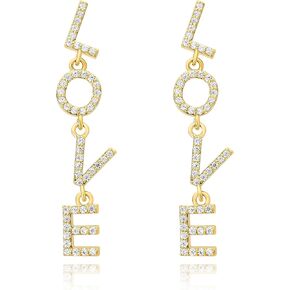 Gold DREAM Dangle Earrings for Women 14K Gold Plated Long Letter Charm Earrings Drop Cubic Zirconia Lightweight Dainty DREAM Alphabet Statement Earrings Trendy Summer Party Jewelry Gifts for Girls