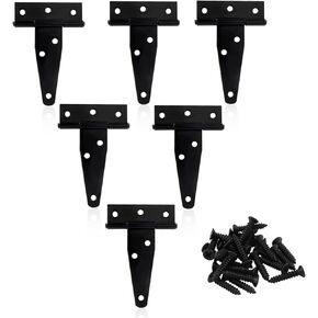3 Inch T-Strap Hinges, Black Strap Hinges Heavy Duty, Barn Shed Door Tee Hinge, Wrought Iron T Hinge for Kitchen Cabinets Fences Closet, 6pcs