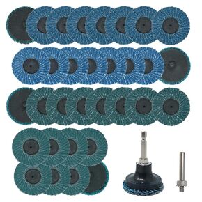 32 Piece 2-Inch Flap Discs Set with 1/4 Shank Disc Holder and T27 Zirconia Flat 36/60/80/120 Grit Grinding Wheels for Die Grinder Rotary Tool Cleaning Welds Rust Zirconia Alumina