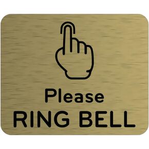 Please Ring Bell Sign Adhesive Door Bell Sticker or Door Notice, SILVER/GOLD/BLACK engraved with Universal Icon Symbol and Text (Size 11cm x 9cm) (Gold).
