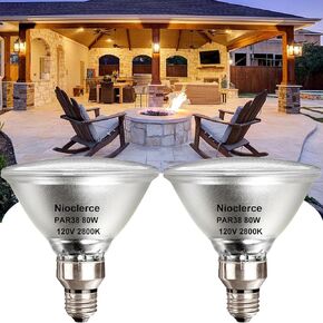 PAR38 Flood Light Bulbs - 2 Pack 80W PAR38 Halogen Bulb 120V Warm White 2800K, PAR38 Bulb Dimmable E26 Base for Indoor and Outdoor, Long Lasting 950LM PAR38 Halogen Flood Light