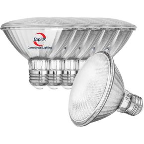 Explux Commercial-Grade LED PAR30 Short Neck Flood Light Bulbs, 75W Equivalent, 40000 Hours, Dimmable, Full-Glass Waterproof & Anti-Ageing, Soft White 2700K, 6-Pack