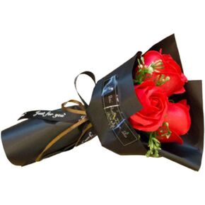 3 Heads Artificial Rose Bouquet Soap Flower Petals Valentine Day Gifts for Women, Best Friend and Girlfriend, Birthday, Christmas Valentine's Day from Daughter Son Husband, Artificial Flowers (Red)