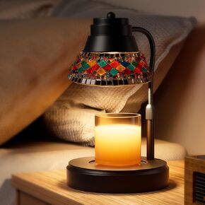 Candle Warmer Lamp, Electric Candle Warmer with Timer, Dimmable Adjustable Height Candle Light for Scented Candles, Candle Warming Lamp with 2 Bulbs Stained Glass Gifts for Mom