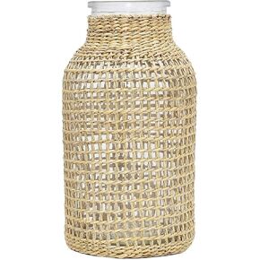 Glass flower vase with Rattan Boho Glass Vase with Rattan Straw Decor Glass Vase Flower Vase