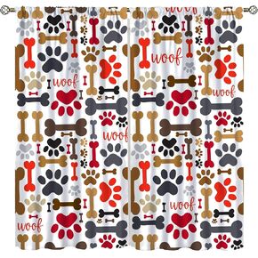 Paw Print Curtains, Gray Cartoon Star Cute Cute Pet Dog Animal Star Paw Decor Window Treatments, Thermally Insulated Rod Pocket Drapes for Pet Room Bedroom Kennel Bathroom 42x45in